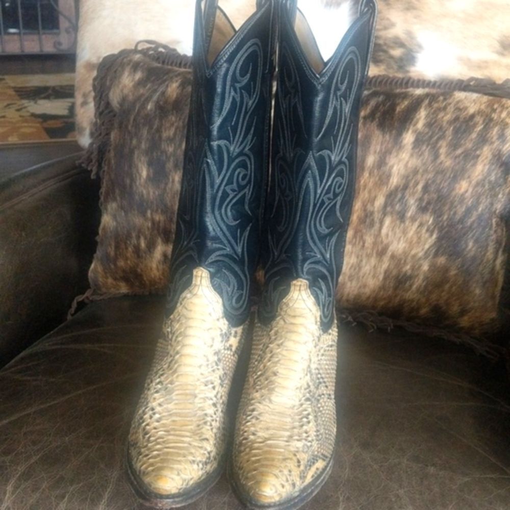 Dan Post Vintage Western Python And Black Leather… - image 1